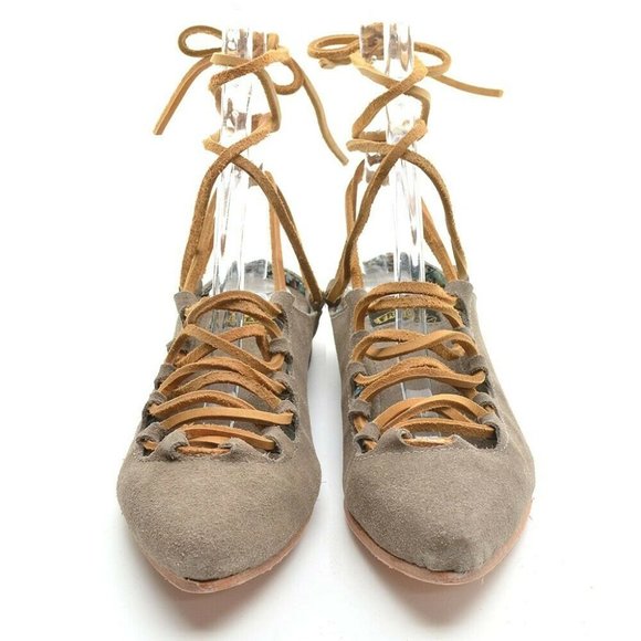 Freebird Enya Taupe Leather Ankle Tie Flats 6 M New - Picture 3 of 7